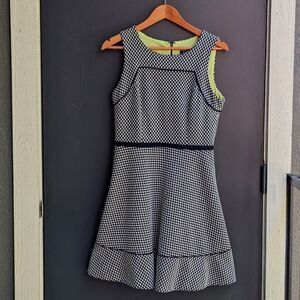 Vintage 90s Oleg Cassini Knit Checkerboard Skater Dress Black/White